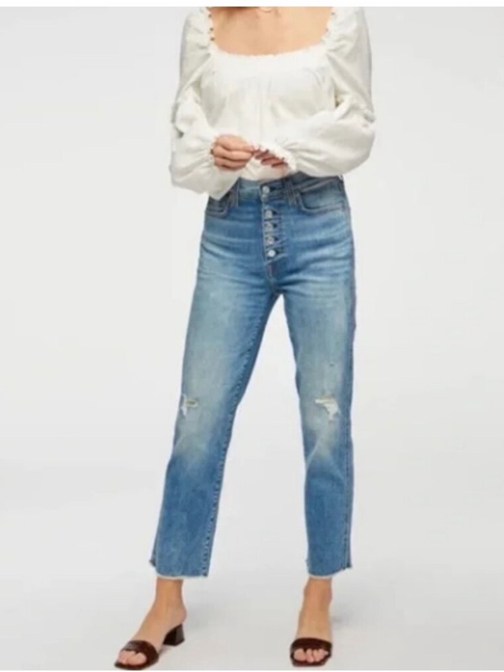 7 For All Mankind High Waist Cropped Straight with Distressing size 30